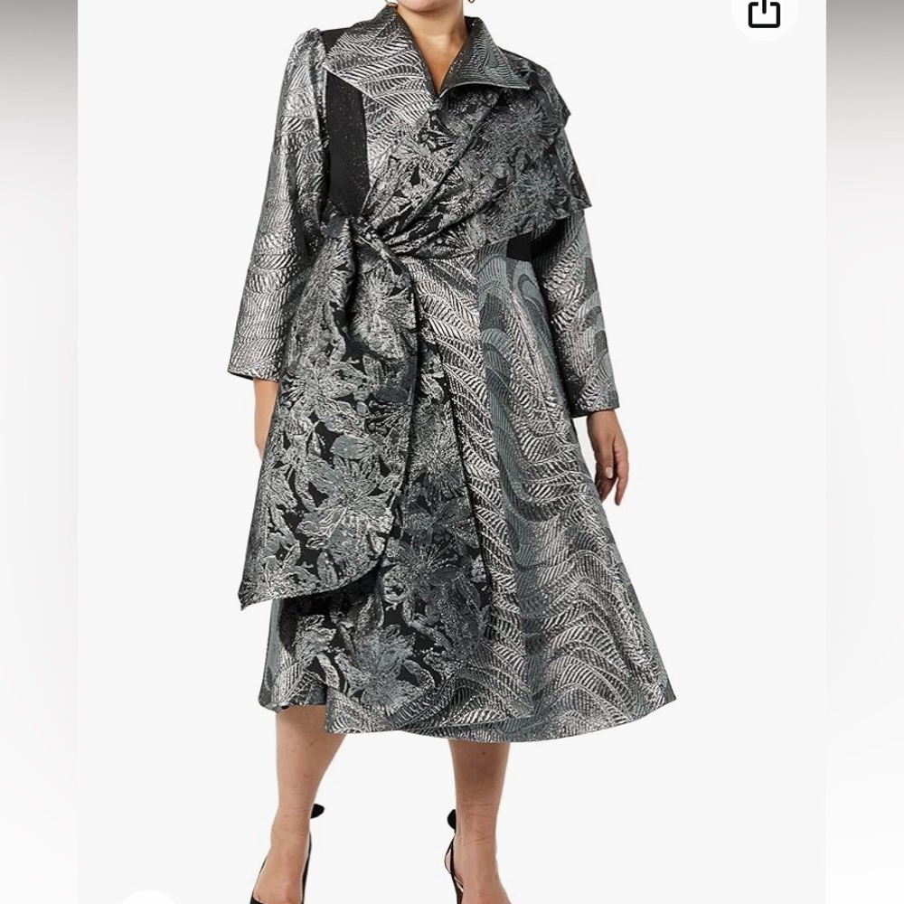 NWT MAKING The Cut silver metallic, jaguar,midi jacket with scarf ,M,L,XL,2XL